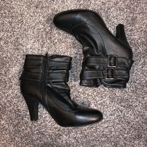 Black high heeled booties